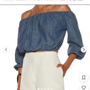 Theory Indigo Women's Denim Blue Off-Shoulder Crop Top size large